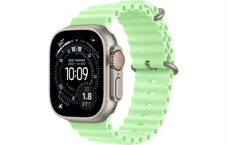 Apple Watch Ultra 3 (2025) 49mm Natural Titanium Case with Neon Green Ocean Band 1
