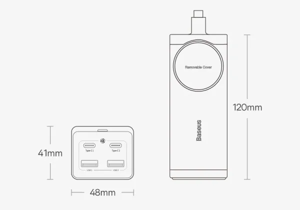 Сетевое зарядное устройство Baseus GaN3 Pro Desktop Powerstrip AC+2U+2C 100W Black 3 4