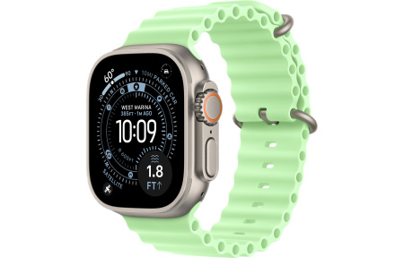 Apple Watch Ultra 3 (2025) 49mm Natural Titanium Case with Neon Green Ocean Band 1