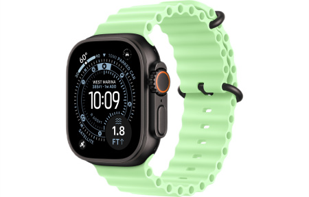 Apple Watch Ultra 3 (2025) 49mm Black Titanium Case with Neon Green Ocean Band 1